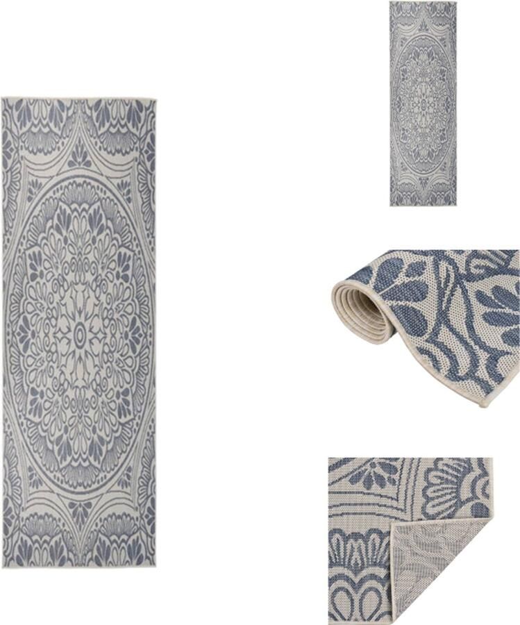 VidaXL Buitenkleed met patroon platgeweven 80x250 cm blauw Buitenkleed Buitenkleden Tuinkleed Platgeweven Buitenkleed