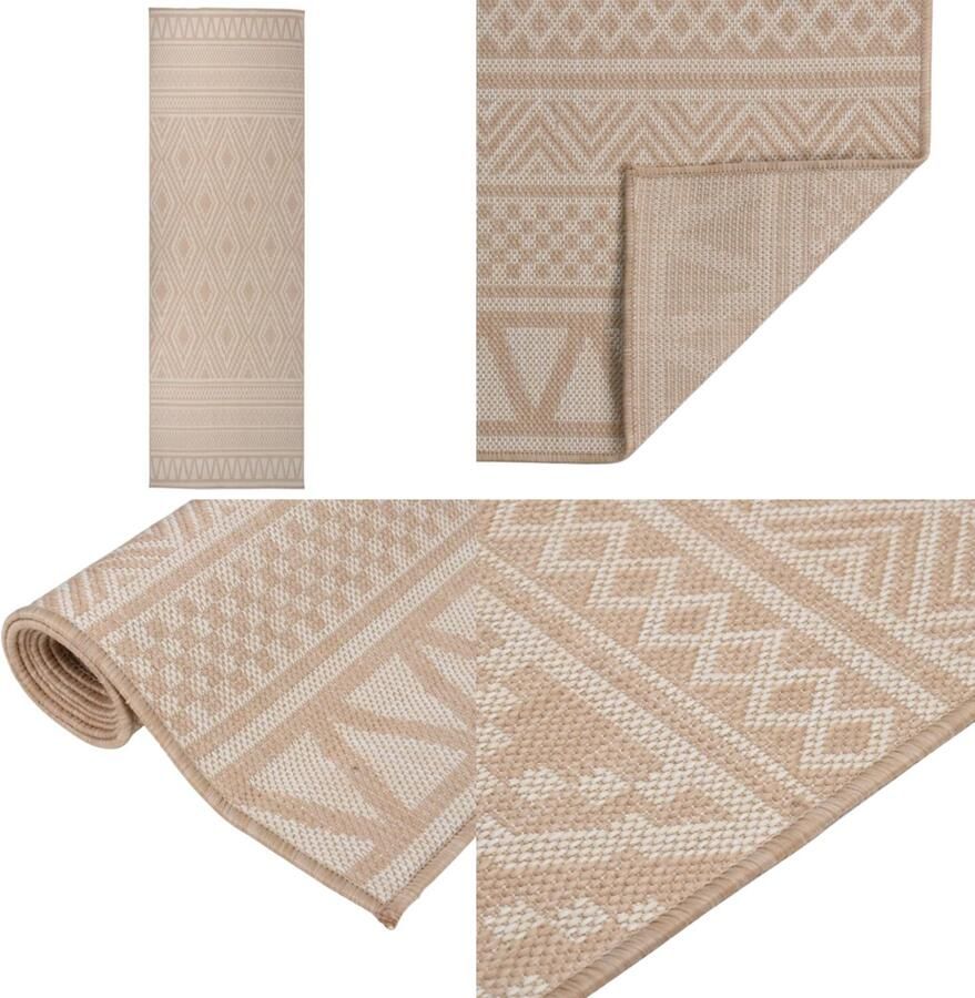 VidaXL Buitenkleed met patroon platgeweven 80x250 cm bruin Buitenkleed Buitenkleden Tuinkleed Platgeweven Buitenkleed