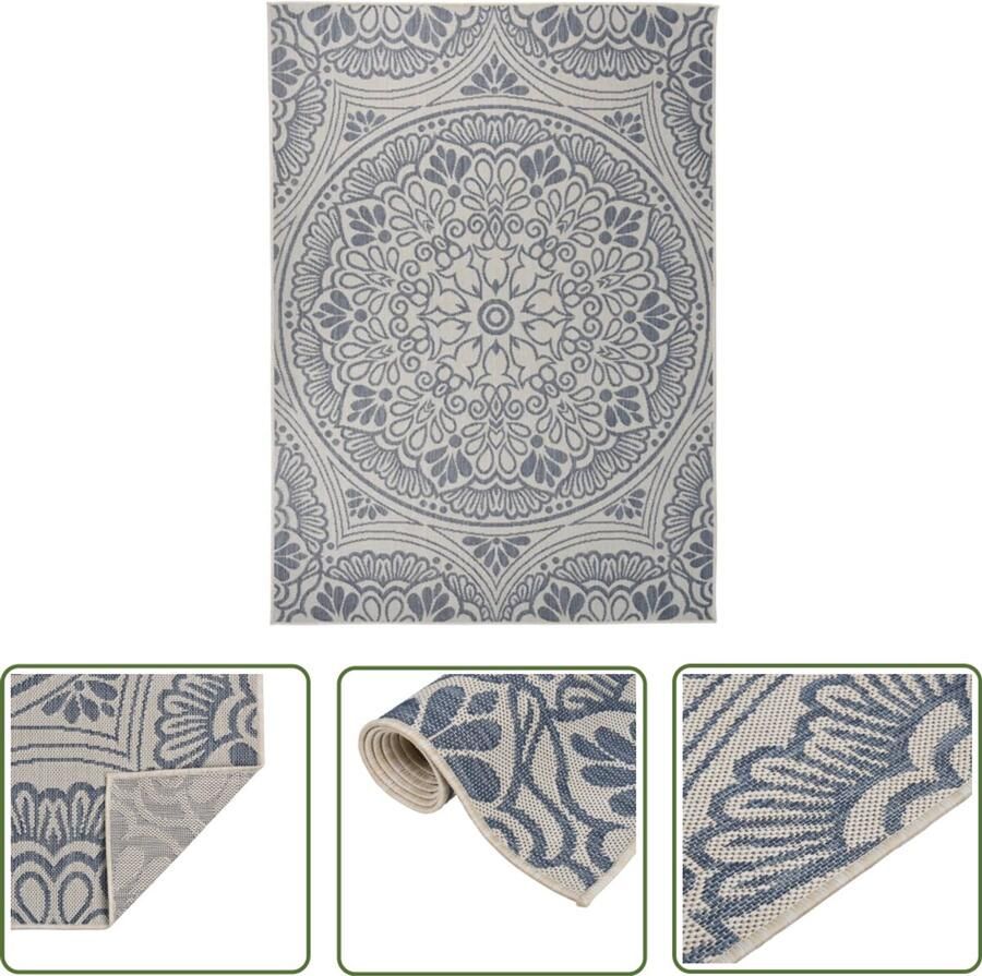 VidaXL Buitenkleed Patroon 200x280 cm Blauw Tuintapijten Buitentapijt Patiotapet Terrasvloer Tuindecoratie Polypropyleent Tapijt Blauwe Tapijt Weersbestendig Tapijt Uv Bestendig Tapijt Plat Geweven Tapijt Outdoor Decoratie - Foto 2