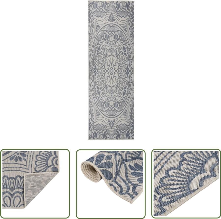 VidaXL Buitenkleed Patroon 80x250 cm Blauw Tuintapijten Buitentapijt Patiodekentjes Terrasdecoratie Plat Geweven Tapijt Blauwe Tapijt Kunststof Tapijt Weersbestendig Tapijt Uv Bestendig Tapijt - Foto 2
