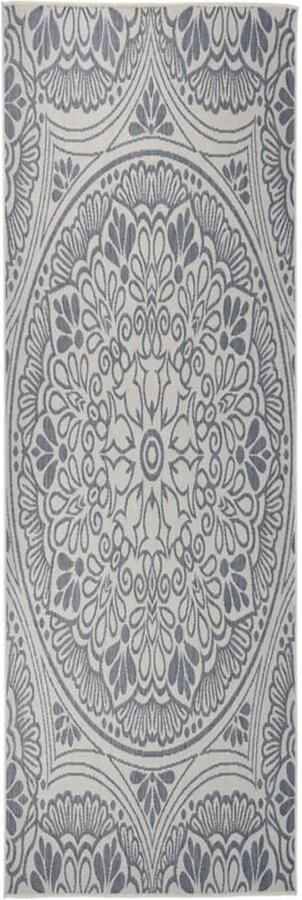 VidaXL Buitenkleed Patroon 80x250 cm Blauw Tuintapijten Buitentapijt Patiodekentjes Terrasdecoratie Plat Geweven Tapijt Blauwe Tapijt Kunststof Tapijt Weersbestendig Tapijt Uv Bestendig Tapijt