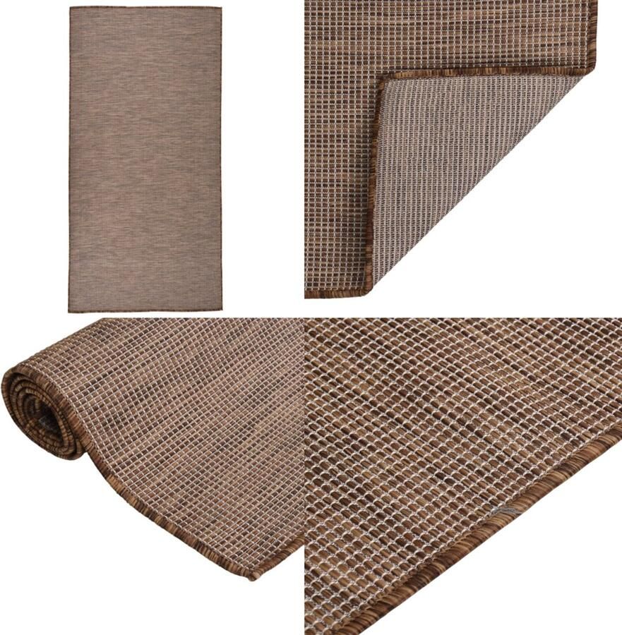 VidaXL Buitenkleed platgeweven 100x200 cm bruin Buitenkleed Buitenkleden Tuinkleed Platgeweven Buitenkleed