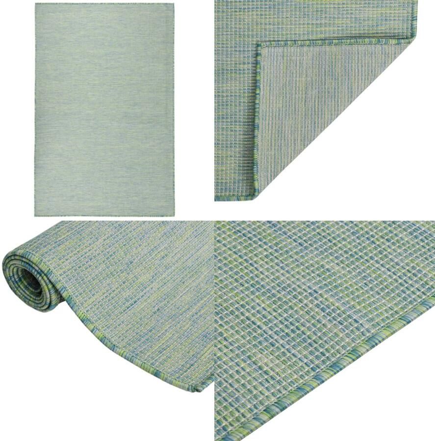 VidaXL Buitenkleed platgeweven 100x200 cm turquoise Buitenkleed Buitenkleden Tuinkleed Platgeweven Buitenkleed