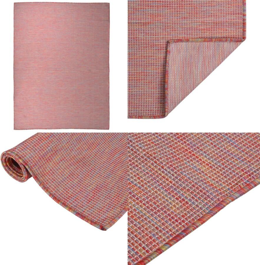 VidaXL Buitenkleed platgeweven 120x170 cm rood Buitenkleed Buitenkleden Tuinkleed Platgeweven Buitenkleed