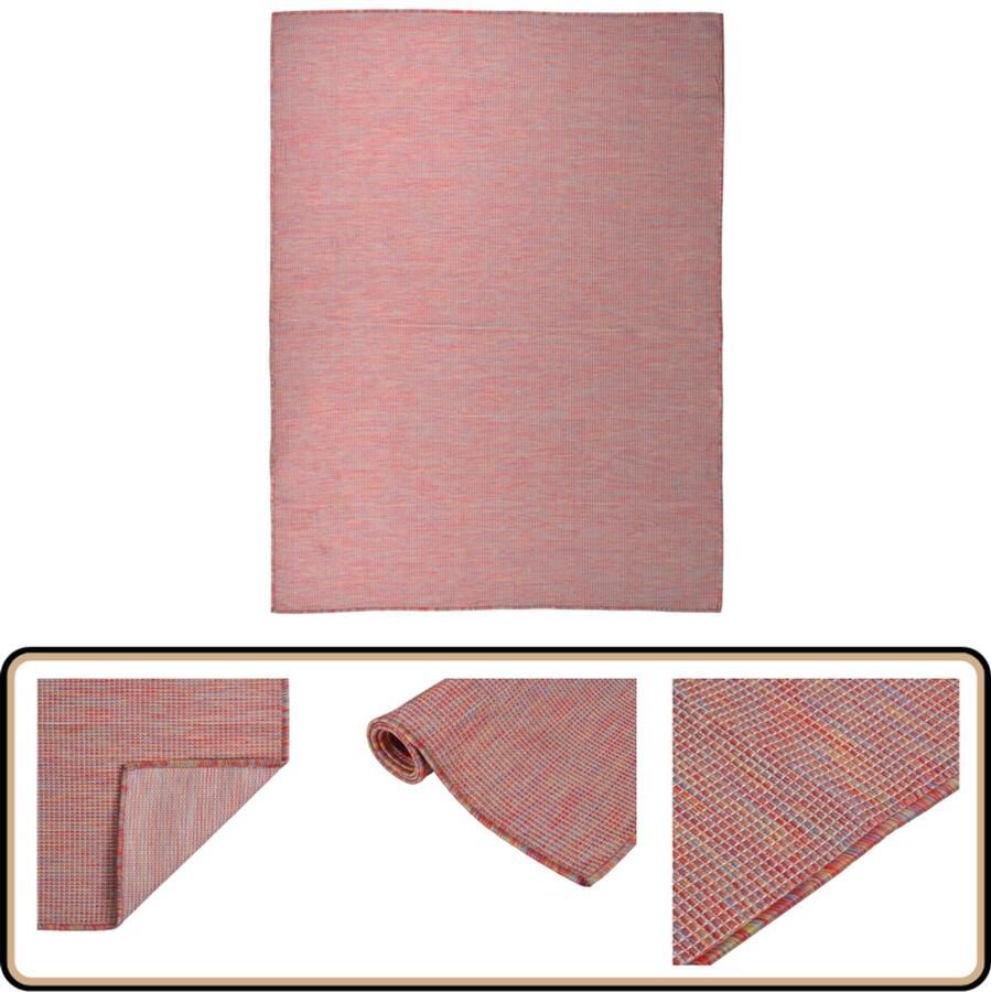 VidaXL Buitenkleed Platgeweven 120x170 cm Rood Tuintapijten Buitentapijt Plat Geweven Tapijt Terrasvloerkleed Balkontapis