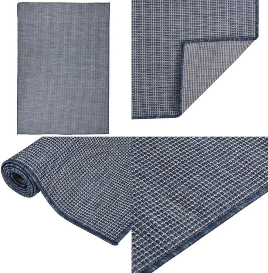 VidaXL Buitenkleed platgeweven 140x200 cm blauw Buitenkleed Buitenkleden Tuinkleed Platgeweven Buitenkleed