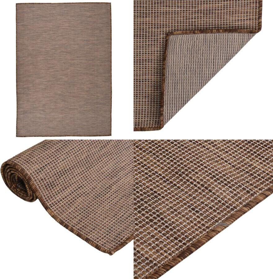 VidaXL Buitenkleed platgeweven 140x200 cm bruin Buitenkleed Buitenkleden Tuinkleed Platgeweven Buitenkleed