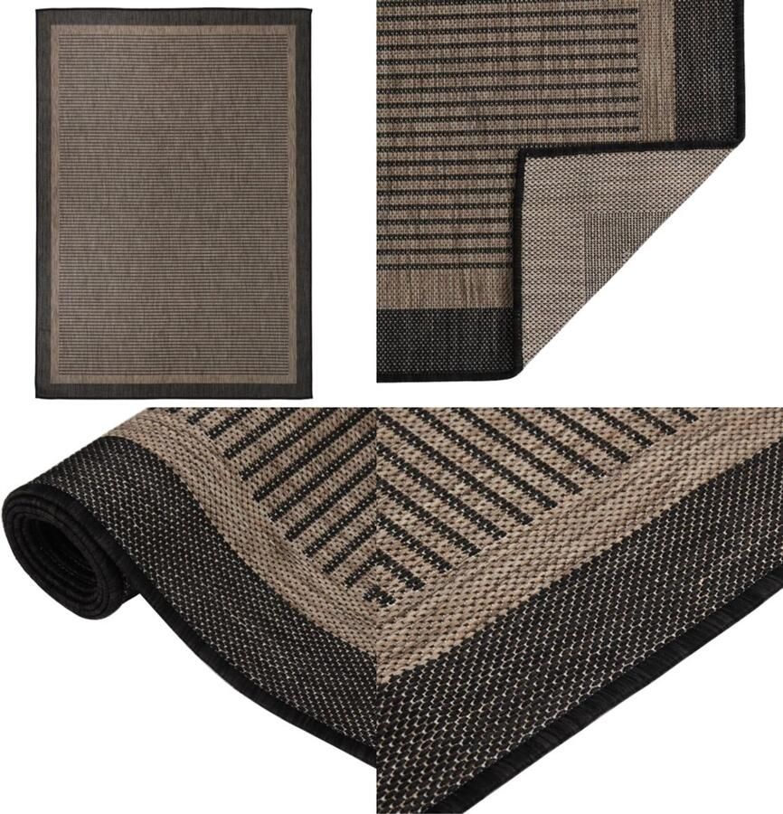 VidaXL Buitenkleed platgeweven 140x200 cm donkerbruin Buitenkleed Buitenkleden Tuinkleed Platgeweven Buitenkleed