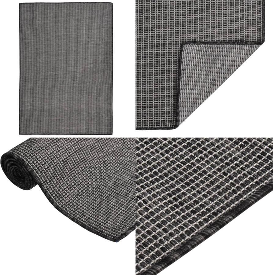 VidaXL Buitenkleed platgeweven 140x200 cm grijs Buitenkleed Buitenkleden Tuinkleed Platgeweven Buitenkleed