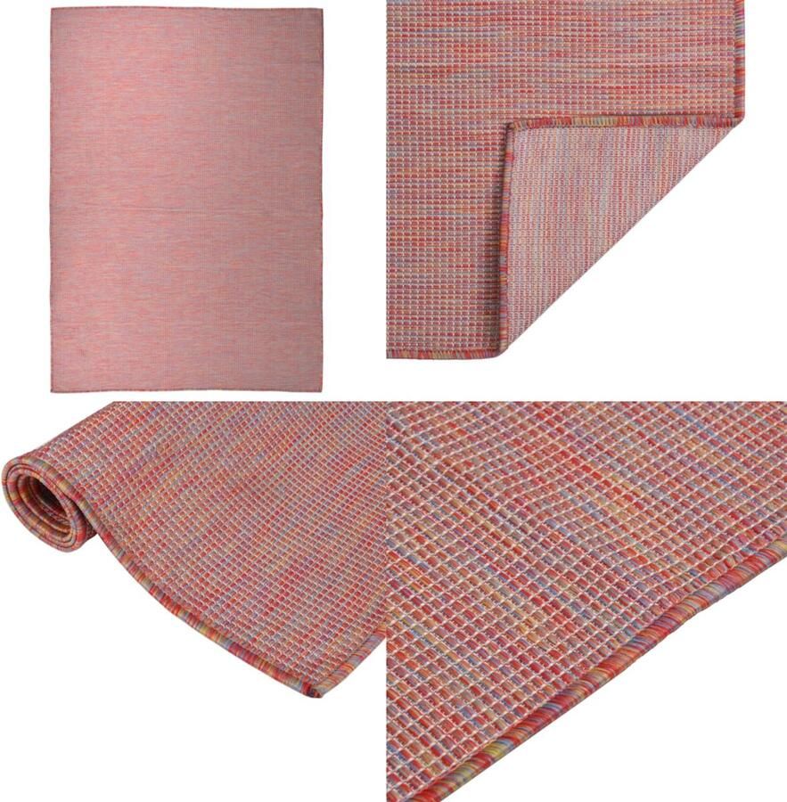 VidaXL Buitenkleed platgeweven 140x200 cm rood Buitenkleed Buitenkleden Tuinkleed Platgeweven Buitenkleed