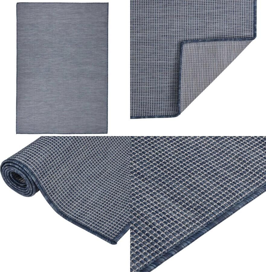 VidaXL Buitenkleed platgeweven 160x230 cm blauw Buitenkleed Buitenkleden Tuinkleed Platgeweven Buitenkleed