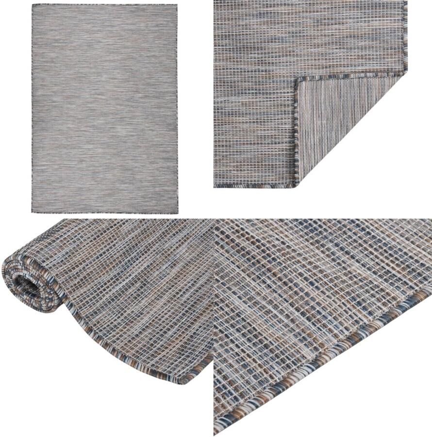 VidaXL Buitenkleed platgeweven 160x230 cm bruin en blauw Buitenkleed Buitenkleden Tuinkleed Platgeweven Buitenkleed