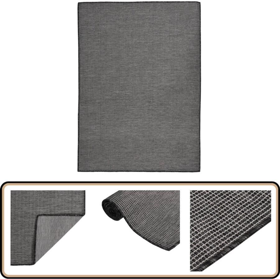 VidaXL Buitenkleed Platgeweven 200x280 cm Grijs Tuintapijten Vloerkleden Buiten Patio Dekking Terrasdecoratie Outdoor Decoratie