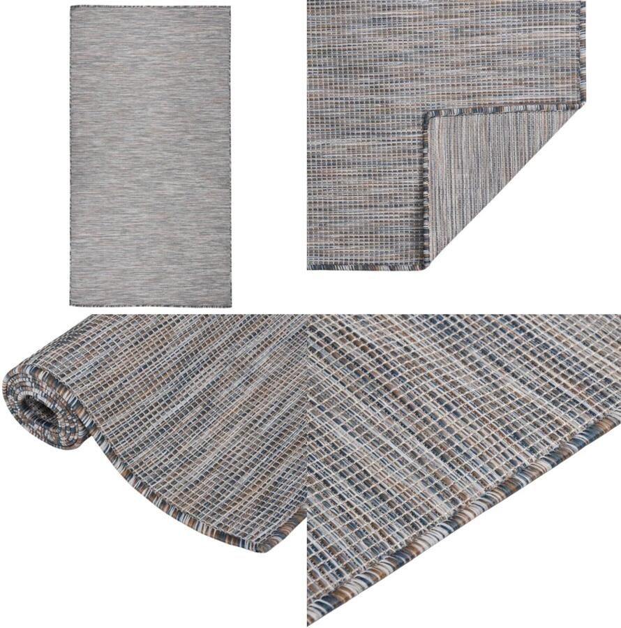 VidaXL Buitenkleed platgeweven 80x150 cm bruin en blauw Buitenkleed Buitenkleden Tuinkleed Platgeweven Buitenkleed