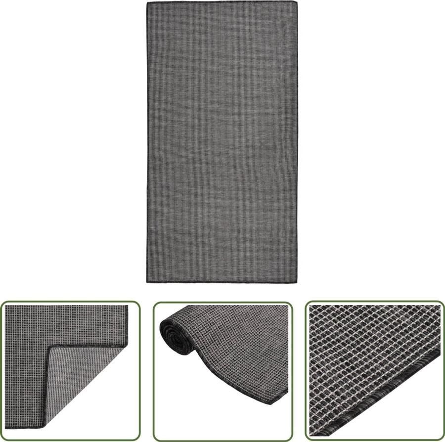 VidaXL Buitenkleed Platgeweven 80x150 cm Grijs Terrasvloerkleed Buitenvloerkleed Tuintapijten Polypropyleen Vloerkleed Grijze Vloerkleed Weersbestendig Vloerkleed Uv Bestendig Vloerkleed Patio Kleed Balkonkleden - Foto 2
