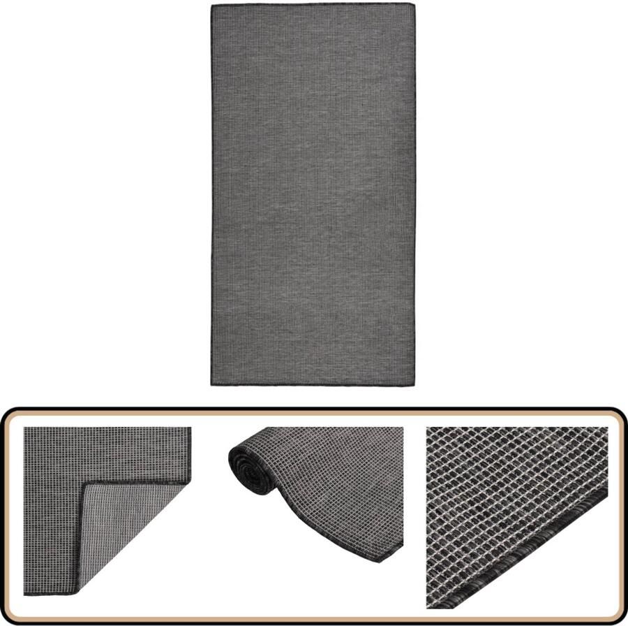 VidaXL Buitenkleed Platgeweven 80x150 cm Grijs Terrasvloerkleed Buitenvloerkleed Tuintapijten Polypropyleen Vloerkleed Grijze Vloerkleed Weersbestendig Vloerkleed Uv Bestendig Vloerkleed Patio Kleed Balkonkleden