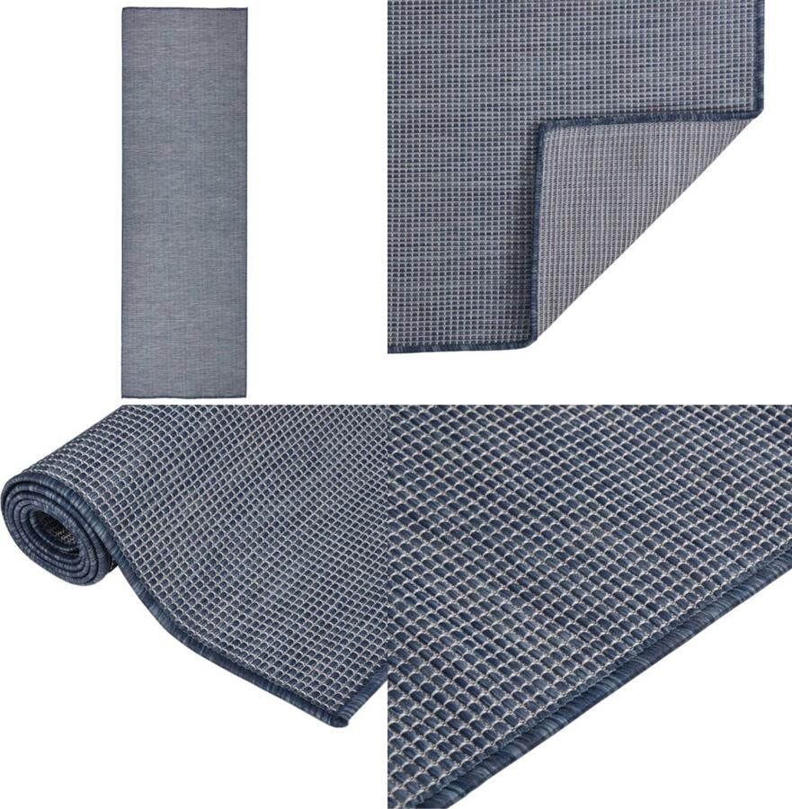 VidaXL Buitenkleed platgeweven 80x250 cm blauw Buitenkleed Buitenkleden Tuinkleed Platgeweven Buitenkleed