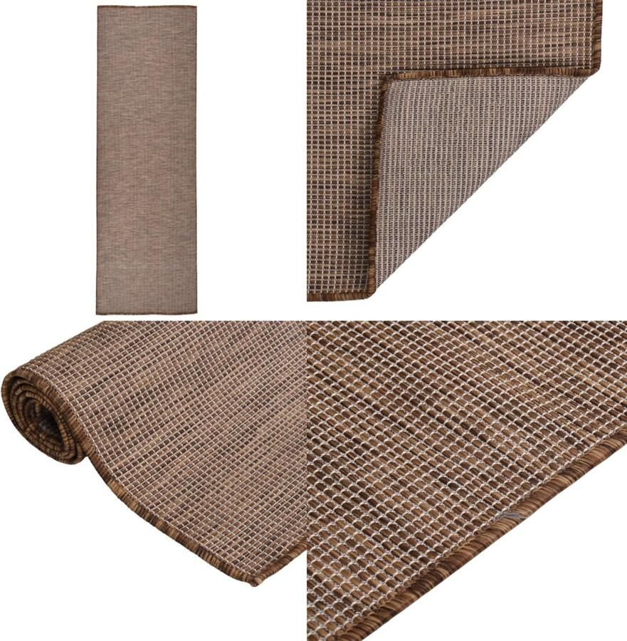 VidaXL Buitenkleed platgeweven 80x250 cm bruin Buitenkleed Buitenkleden Tuinkleed Platgeweven Buitenkleed