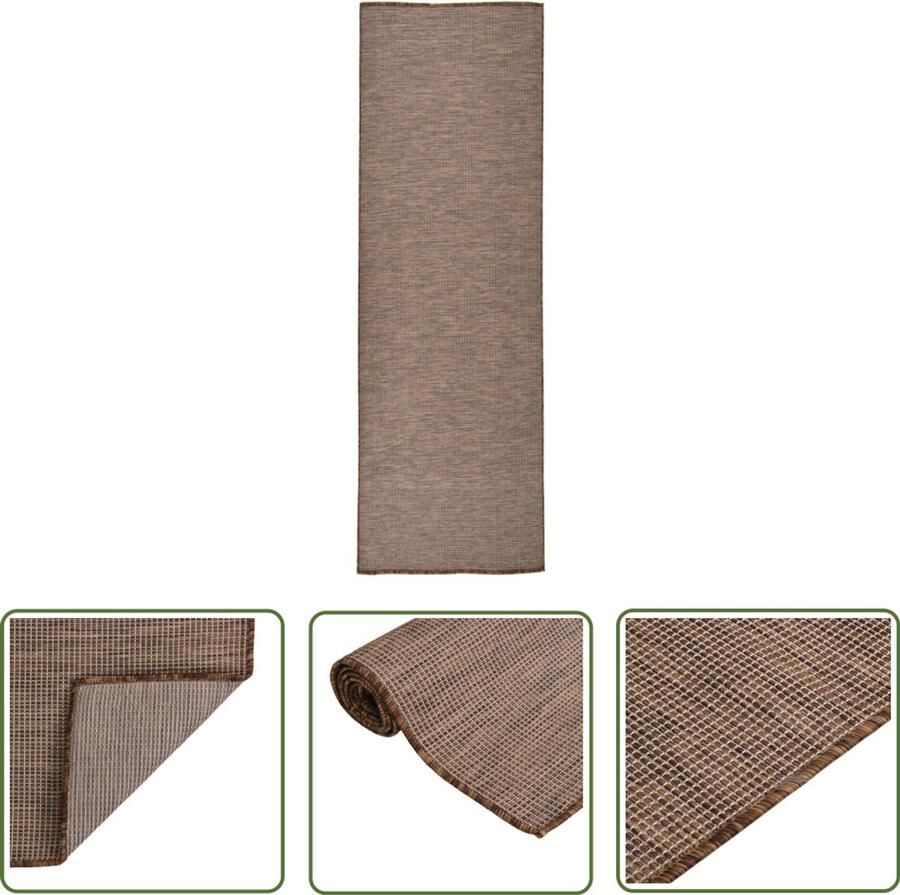 VidaXL Buitenkleed platgeweven 80x250 cm Bruin Tuintapijten Buitentapijt Terrasvloerkleed Balkontapis Polypropyleent Tapijt Bruine Tapijt Weersbestendig Tapijt Uv Bestendig Tapijt