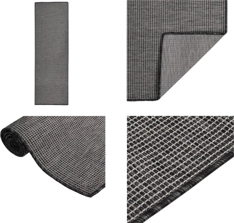 VidaXL Buitenkleed platgeweven 80x250 cm grijs Buitenkleed Buitenkleden Tuinkleed Platgeweven Buitenkleed