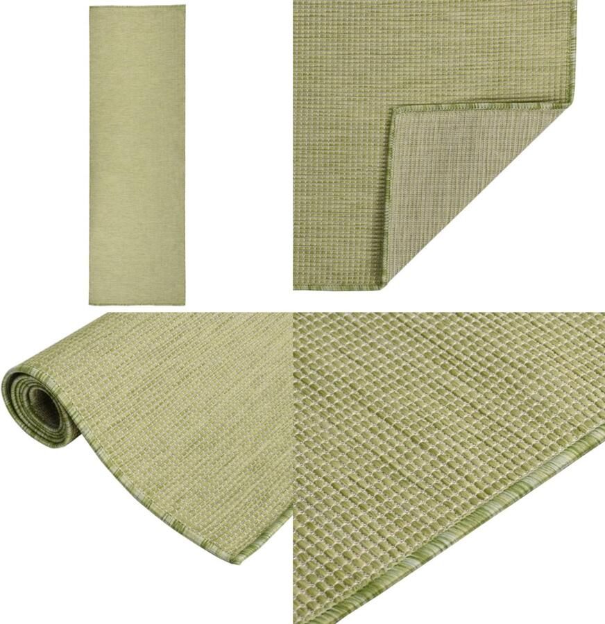VidaXL Buitenkleed platgeweven 80x250 cm groen Buitenkleed Buitenkleden Tuinkleed Platgeweven Buitenkleed