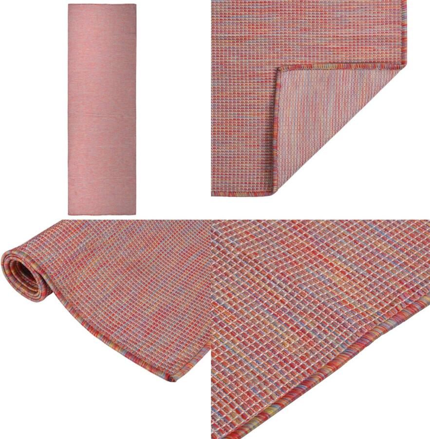 VidaXL Buitenkleed platgeweven 80x250 cm rood Buitenkleed Buitenkleden Tuinkleed Platgeweven Buitenkleed