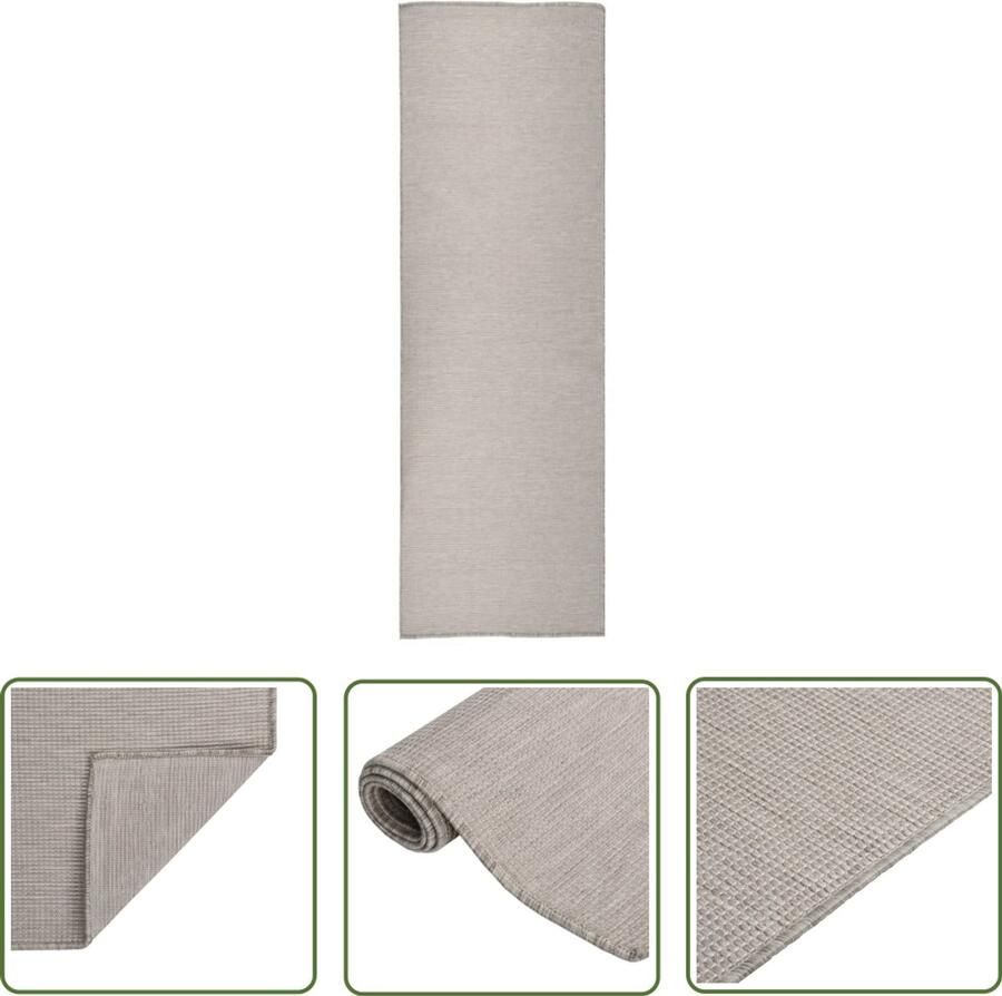 VidaXL Buitenkleed platgeweven 80x250 cm taupe Tuintapijt Vloertegels Outdoor Decor Patio Meubels Veranda Accessoires