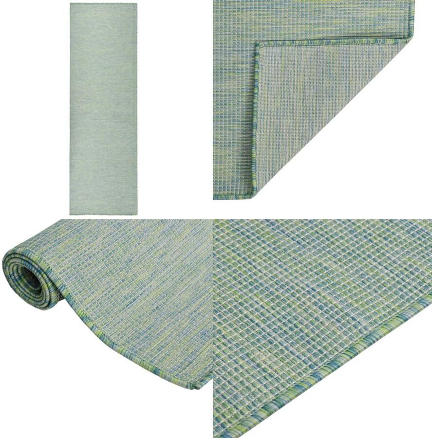 VidaXL Buitenkleed platgeweven 80x250 cm turquoise Buitenkleed Buitenkleden Tuinkleed Platgeweven Buitenkleed