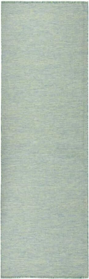 VidaXL Buitenkleed Platgeweven 80x250 cm Turquoise Tuintapijten Buitentapijt Terrasvloerkleed Balkontapis Plat Geweven Tapijt Kunststof Tapijt Turkooistapijt Weerbestendig Tapijt Uv Bestendig Tapijt - Foto 3