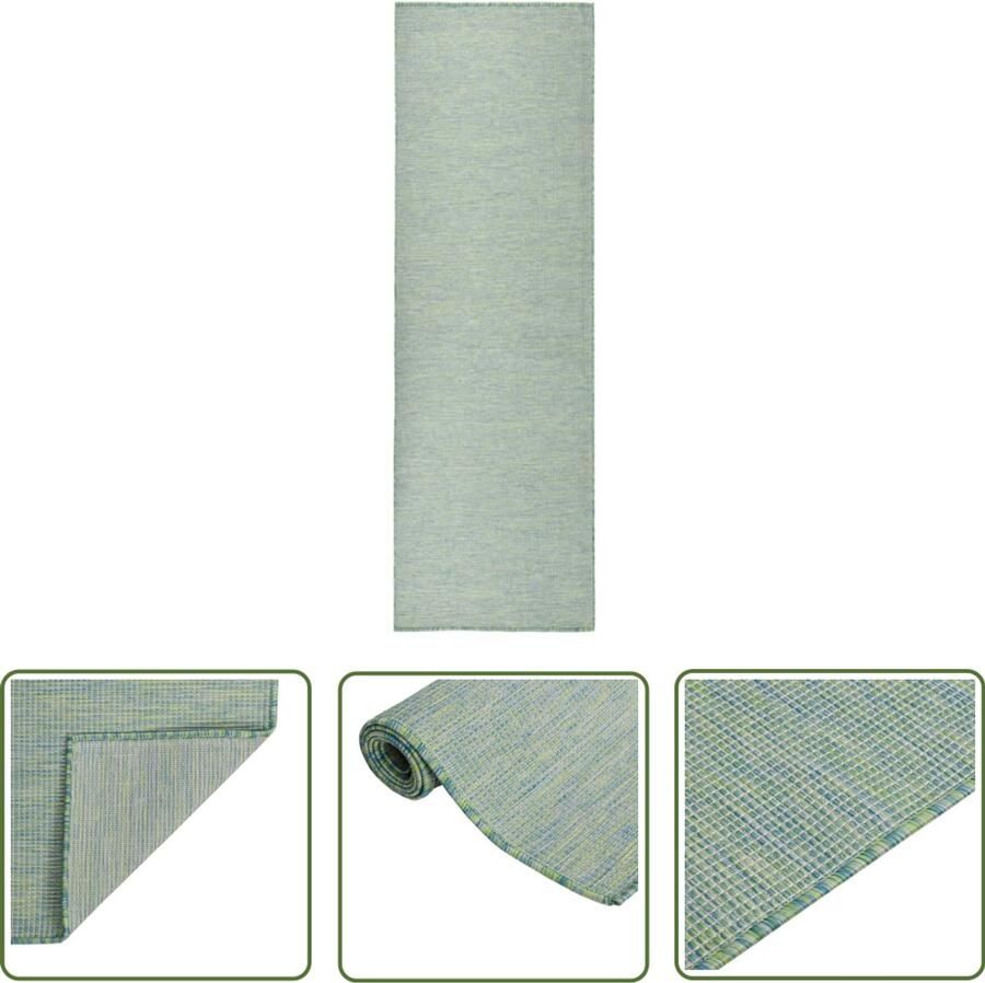 VidaXL Buitenkleed Platgeweven 80x250 cm Turquoise Tuintapijten Buitentapijt Terrasvloerkleed Balkontapis Plat Geweven Tapijt Kunststof Tapijt Turkooistapijt Weerbestendig Tapijt Uv Bestendig Tapijt - Foto 2