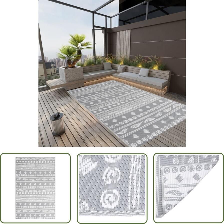 The Living Store Buitenkleed ARAKIL 190x290 cm polypropeen grijs Tuintapijt Outdoor Vloerbedekking Patio Tapijten Veranda Tapijt Polypropylene Tapijt