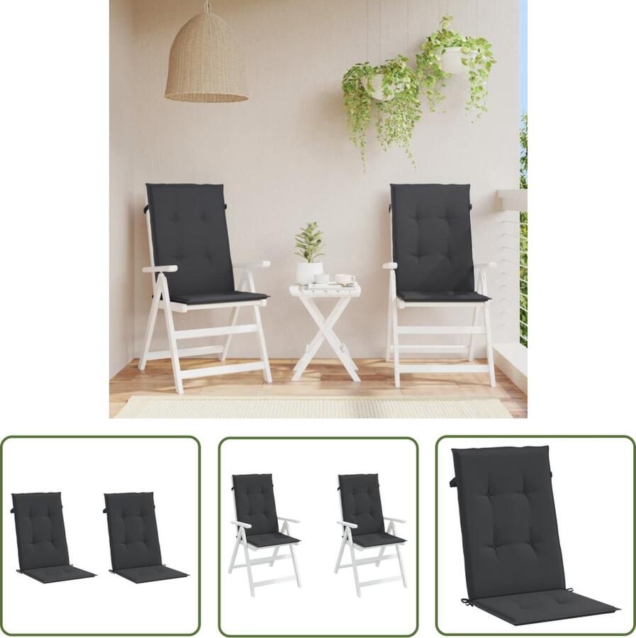 The Living Store Tuinstoelkussens 2 st hoge rug 120x50x3 cm stof zwart Tuinstoel Kussentje Buitenkussen Balkon Kussen Lounge Kussen Zitzak Kussen