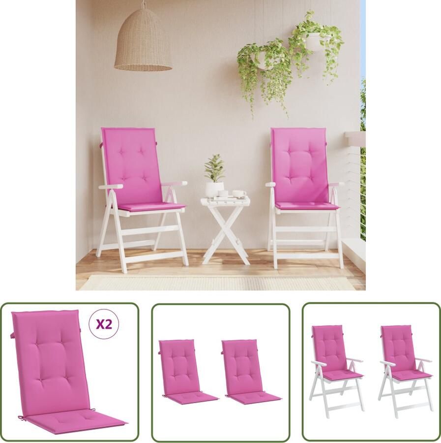 The Living Store Tuinstoelkussens hoge rugleuning 2 st 120x50x3 cm stof roze Tuinstoel Kussentje Buitenkussen Rosé Patio Kussen Balkon Kussen