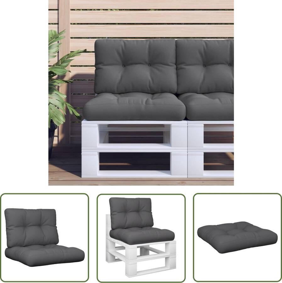 The Living Store Palletkussen Set Polyester 50 x 50 cm Antraciet Palletkussens Buitenkussens Tuinkussens Lounge Kussens Zithoek Kussens