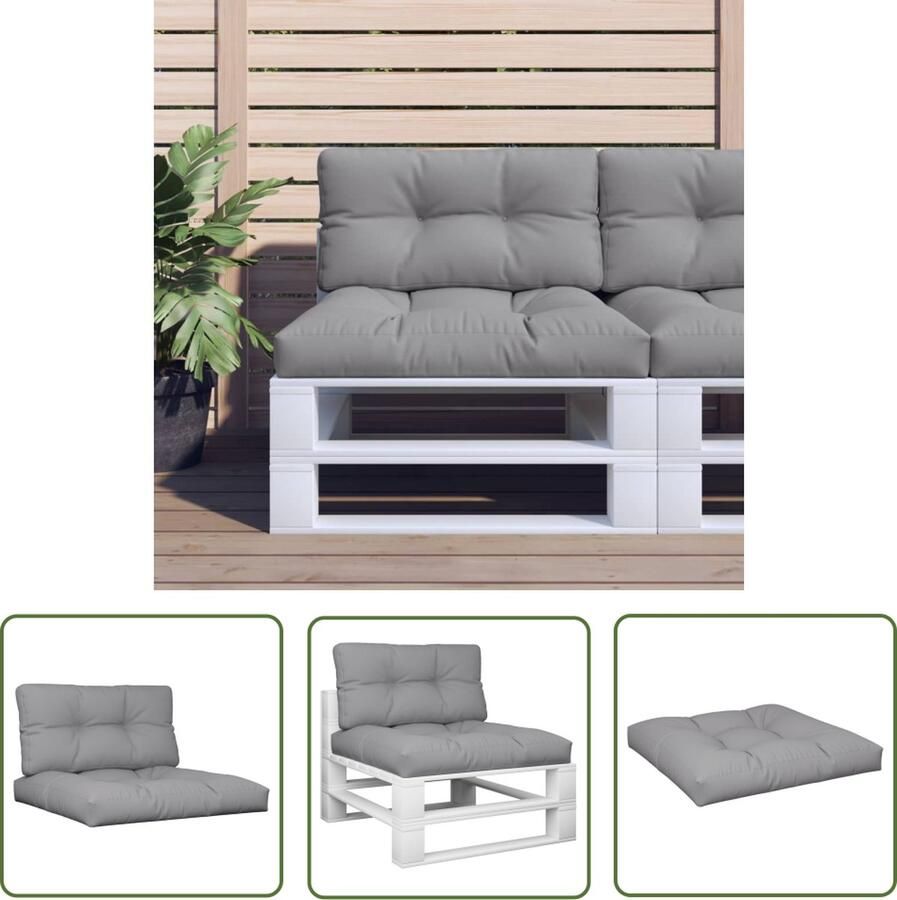 The Living Store Palletkussens Waterafstotend Polyester Zachte Vulling 80x80x12cm 80x40x12cm Grijs Palletkussens Buitenkussens Tuinkussens Lounge Kussens Zithoek Kussens