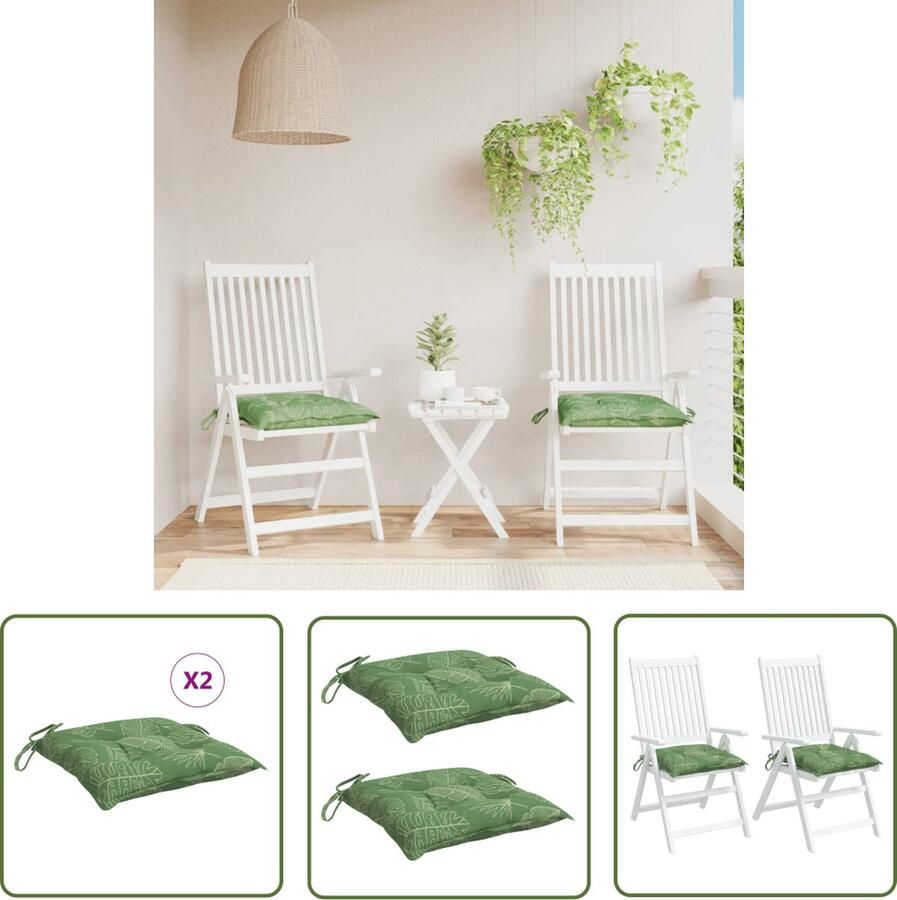 The Living Store Stoelkussens Polyester 50x50x7 cm Waterafstotend Met bladpatroon 2 sets touwen Stoelkussens Buitenkussens Tuinkussens Balkondecoratie Lounge Set Accessoires