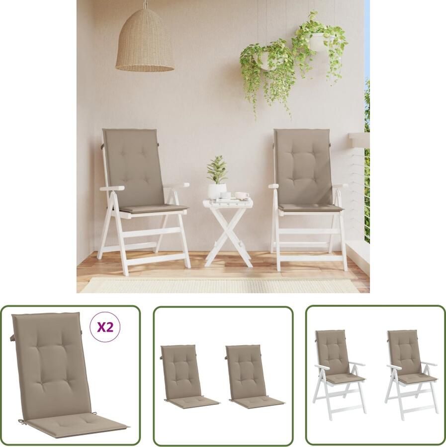 The Living Store Tuinstoelkussens 2 st hoge rug 120x50x3 cm stof taupe Tuinstoel Kussentje Buitenkussens Lounge Kussens Patio Kussens Balkon Kussens