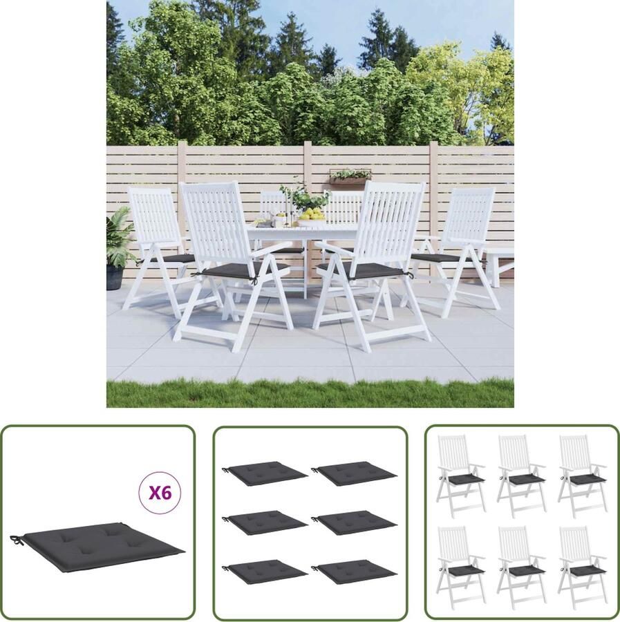 The Living Store Tuinstoelkussens 6 st 40x40x3 cm oxford stof antracietkleurig Tuinstoel Kussentje Buitenkussens Lounge Kussens Patio Kussens Terras Kussens