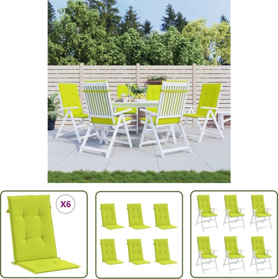 The Living Store Tuinstoelkussens 6 st hoge rug 120x50x3 cm stof heldergroen Tuinstoel Kussentje Buitenkussens Kussens Voor Tuinstoelen Groene Kussens Patio Kussens