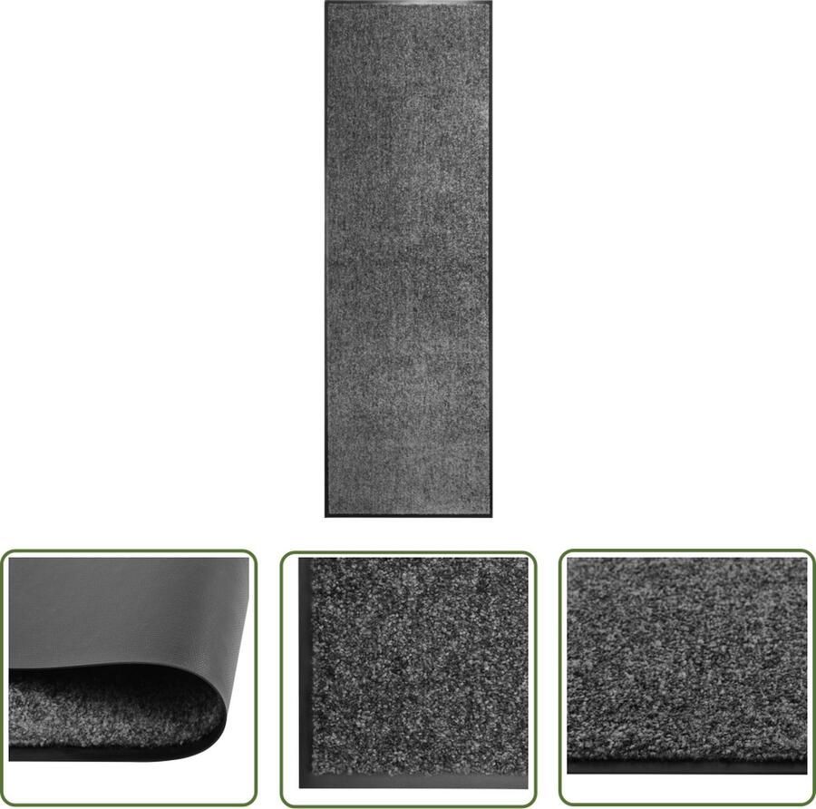 The Living Store Deurmat wasbaar 60x180 cm antraciet Binnenmat Buitenmat Deurmat Vloerkleden Anthraciethouders