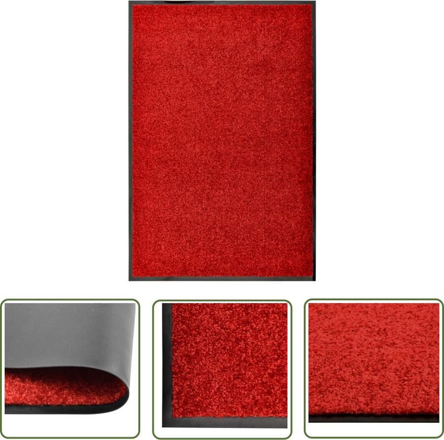 The Living Store Deurmat wasbaar 60x90 cm rood Binnenmat Buitenmat Deurmat Vloerkleden Antislip Mat