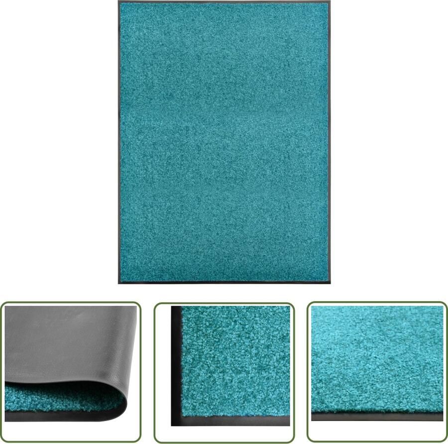 VidaXL Buitenmat Binnenmat Deurmat wasbaar 90x120 cm cyaan Deurmat Vloerkleden Entree Mat