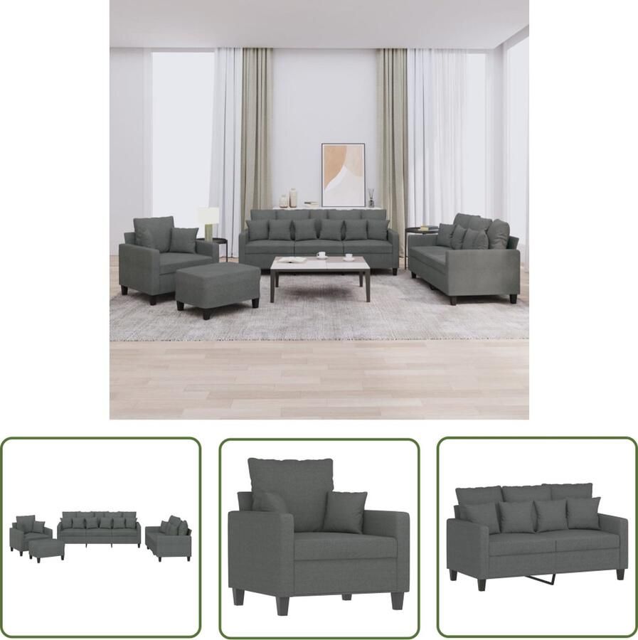 VidaXL Buitenmeubelen Loungebank 4-delige Loungeset met kussens stof donkergrijs Tuinset Lounge Set Comfortabele Stoffen Meubels