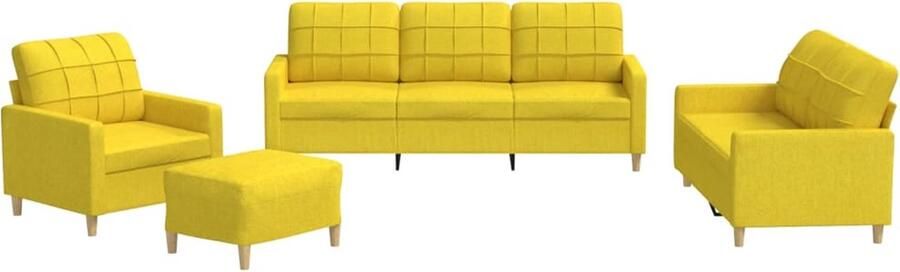 The Living Store Loungeset NAAM Bank en voetenbank FAUTEUIL KEN Kleur- Lichtgeel Materiaal- Stof metaal textileen multiplex Montage vereist