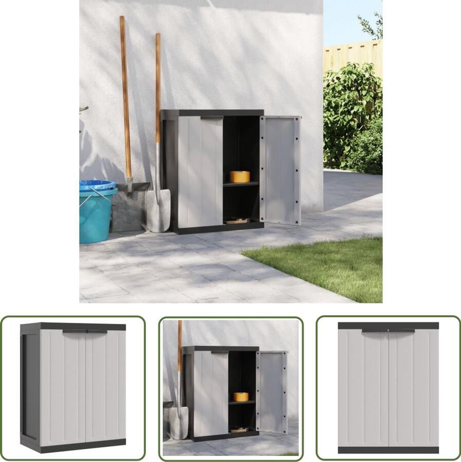 VidaXL Tuinkast 65x37x85 cm polypropeen grijs en zwart Tuinkast Buitenschrank Opbergbox Tuinopslag Grijze Tuinkast