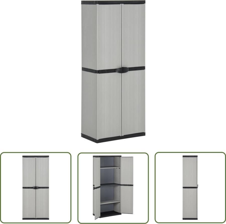 The Living Store Tuinkast met 3 schappen 68x40x168 cm grijs en zwart Tuinkast Buitenschrank Opslagkast Pvc Kast Grijze Kast - Foto 2