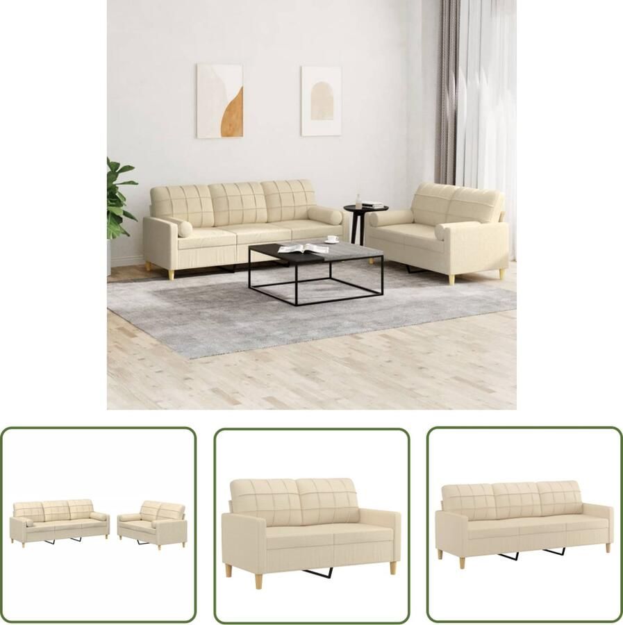 The Living Store Loungeset Crème 2-zitsbank- 138x77x80 cm 3-zitsbank- 198x77x80 cm Duurzame stof Loungeset Buitenset Tuinlounge Lounge Set Banken