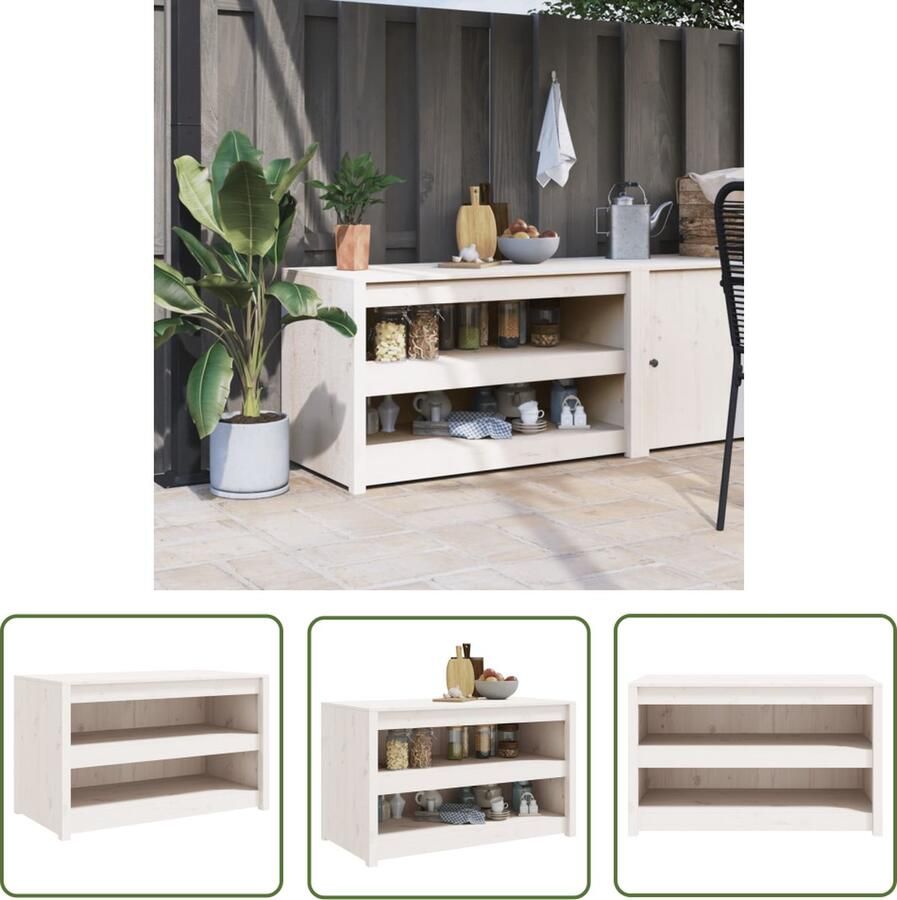The Living Store Keukenkast voor buiten 106x55x64 cm massief grenenhout wit Tuinkeuken Kast Buitendiner Set Tuinkamer Houtsoort Grenen Modulaire Keuken