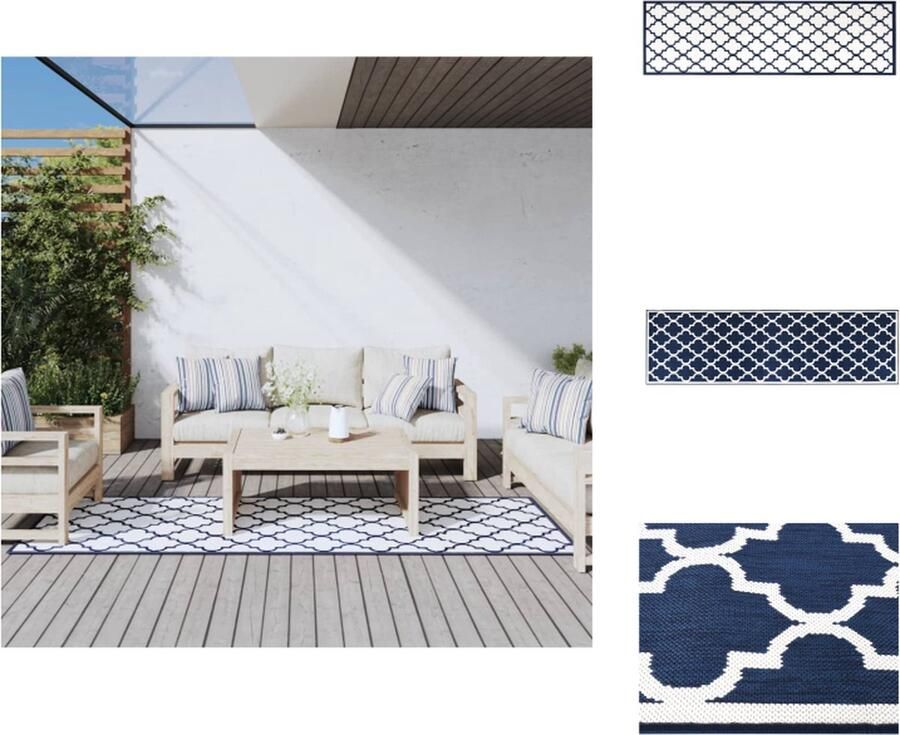 VidaXL Buitenkleed Buitenkleden Tapijt Vloerkleed Buitenkleed omkeerbaar 80x250 cm marineblauw en wit