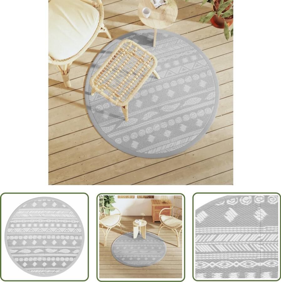 VidaXL Buitentapijt Tuintapijt Buitenkleed ARAKIL Ø120 cm PP grijs Rond Tapijt Polypropylene Tapijt Outdoor Tapijt